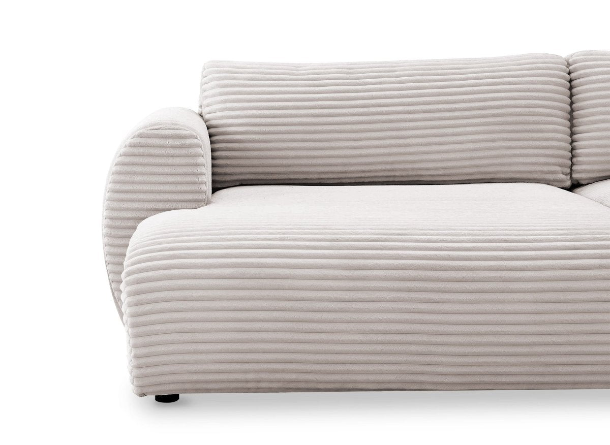 Canapé panoramique convertible avec coffre en velours gros côtelé taupe TILDA - Angle droit - DécoInParis