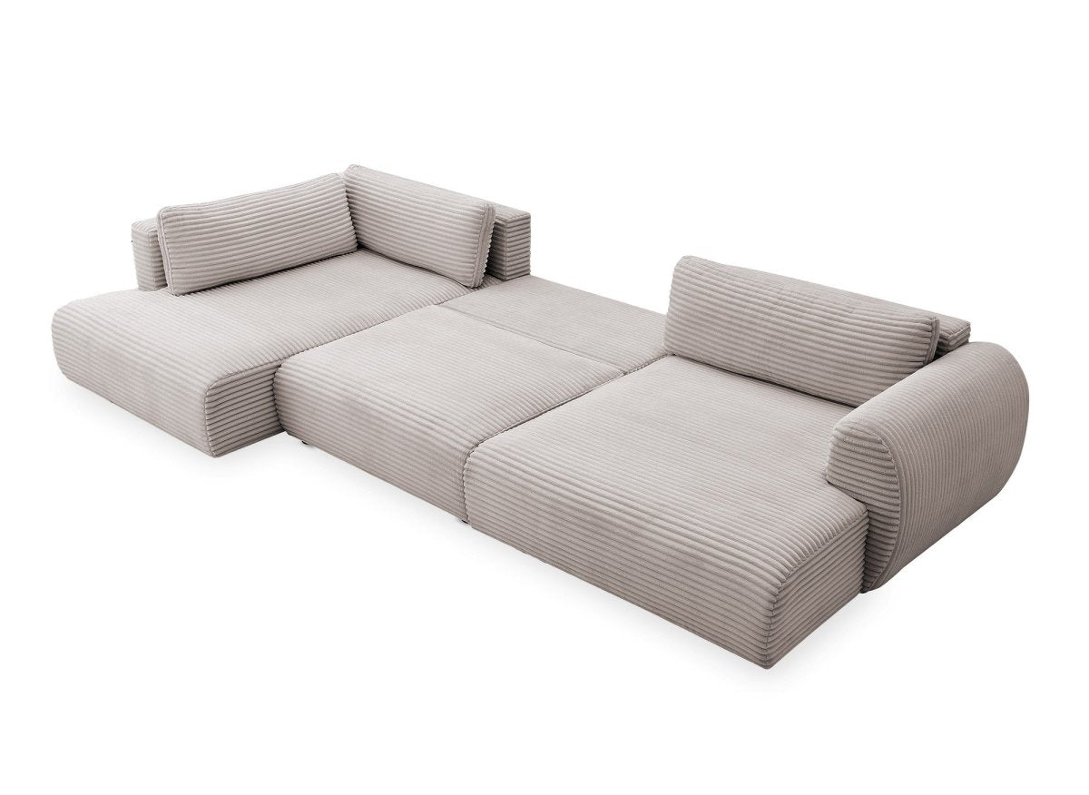 Canapé panoramique convertible avec coffre en velours gros côtelé taupe TILDA - Angle gauche - DécoInParis
