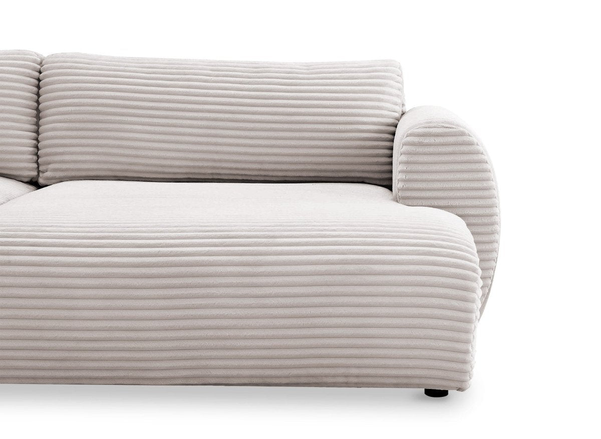 Canapé panoramique convertible avec coffre en velours gros côtelé taupe TILDA - Angle gauche - DécoInParis