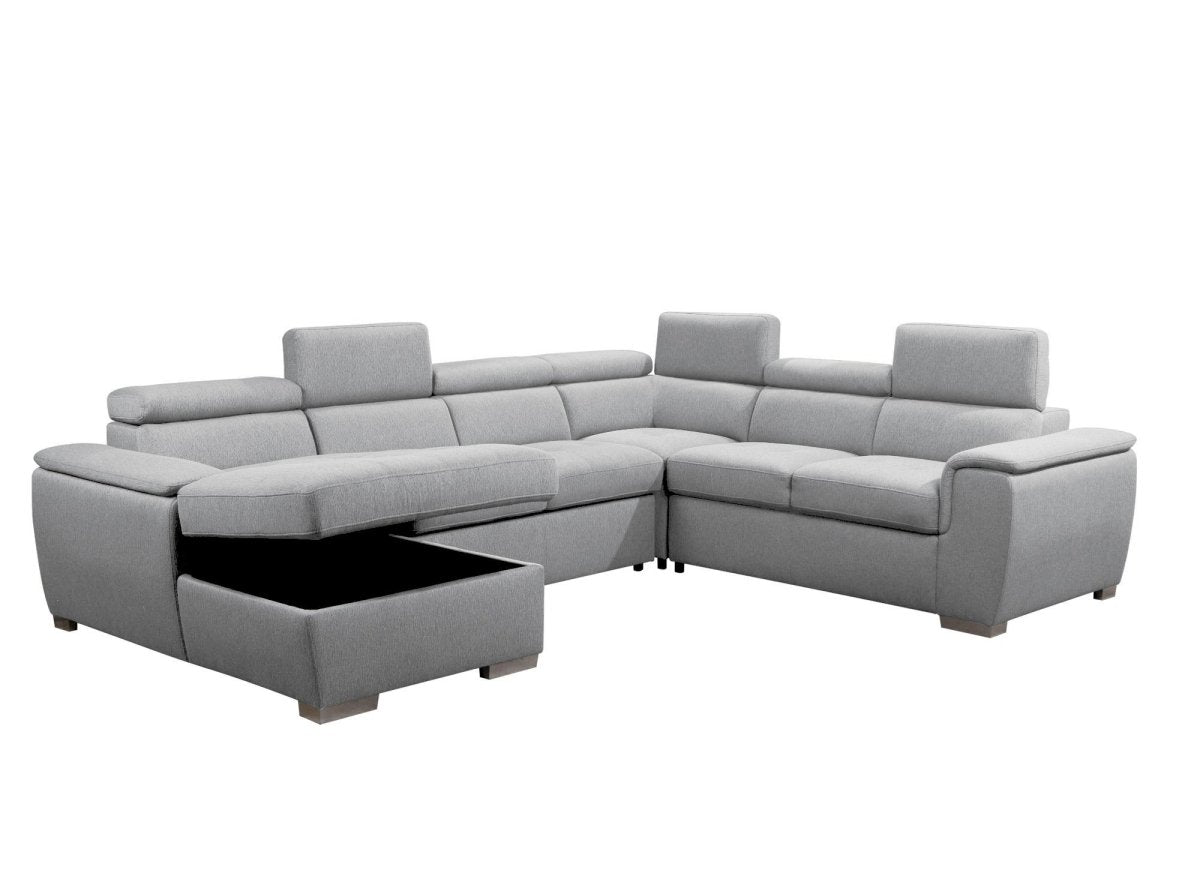 Canapé panoramique convertible coffre de rangement en tissu gris GAELLE - Angle Gauche - DécoInParis