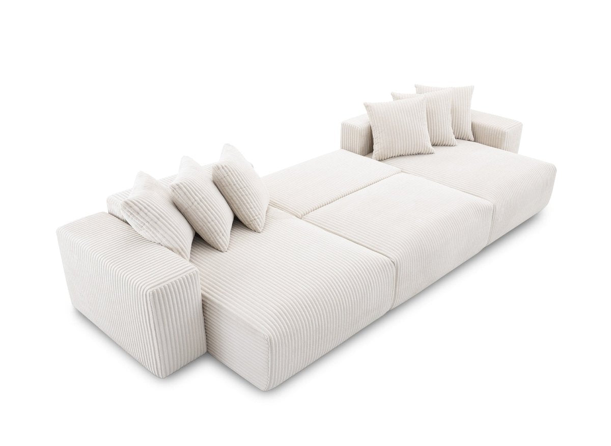 Canapé panoramique réversible convertible avec coffre en velours côtelé épais beige NOELIA - DécoInParis