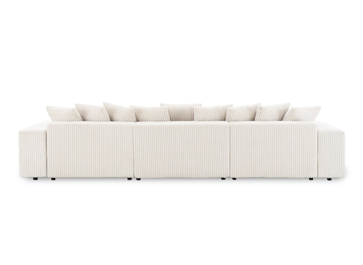 Canapé panoramique réversible convertible avec coffre en velours côtelé épais beige NOELIA - DécoInParis