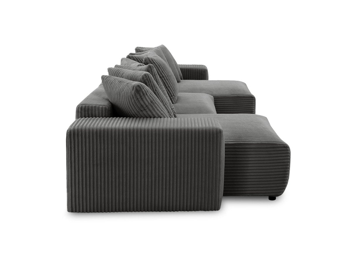 Canapé panoramique réversible convertible avec coffre en velours côtelé épais gris NOELIA - DécoInParis