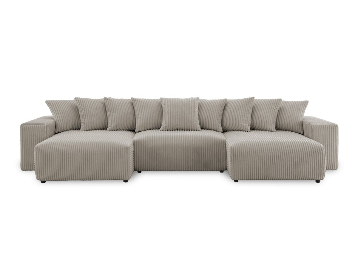 Canapé panoramique réversible convertible avec coffre en velours côtelé épais taupe NOELIA - DécoInParis