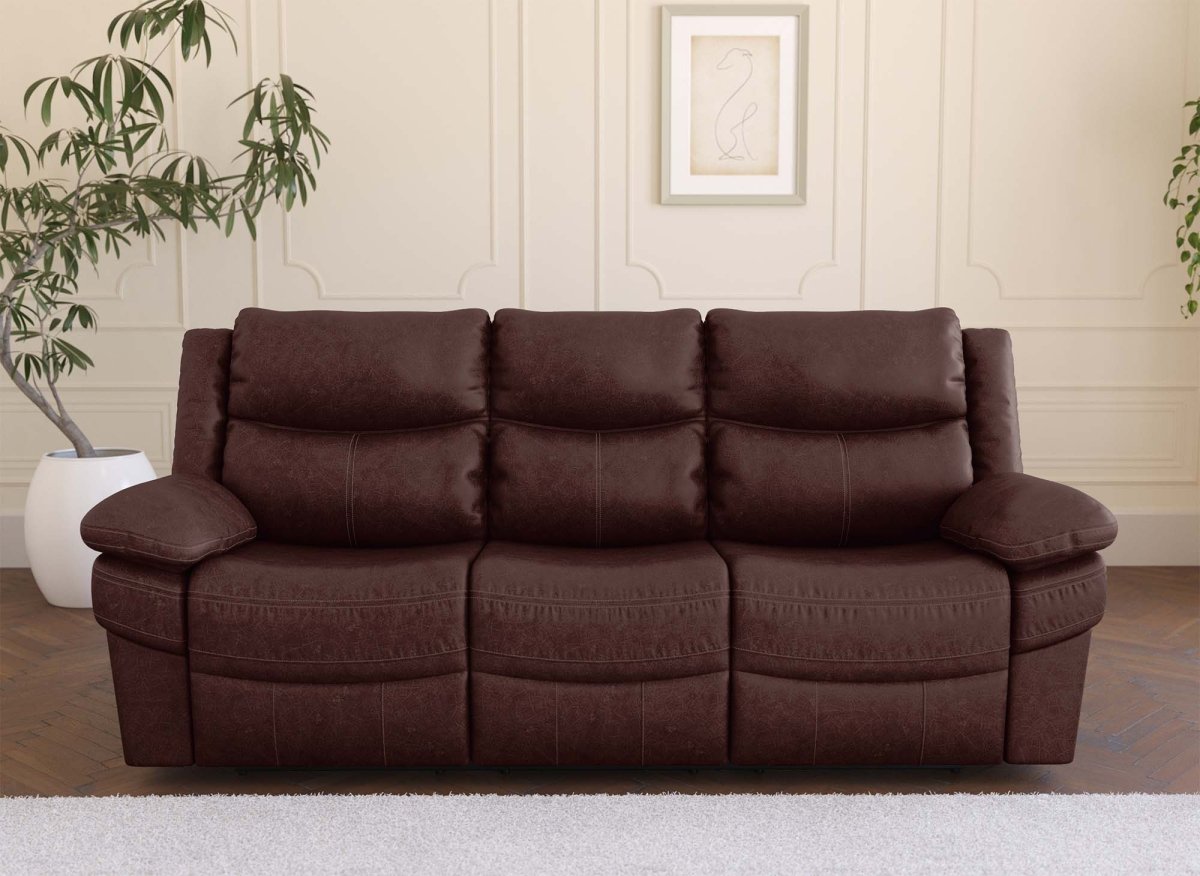 Canapé relax électrique 3 places en tissu microfibre marron ALFRED - DécoInParis