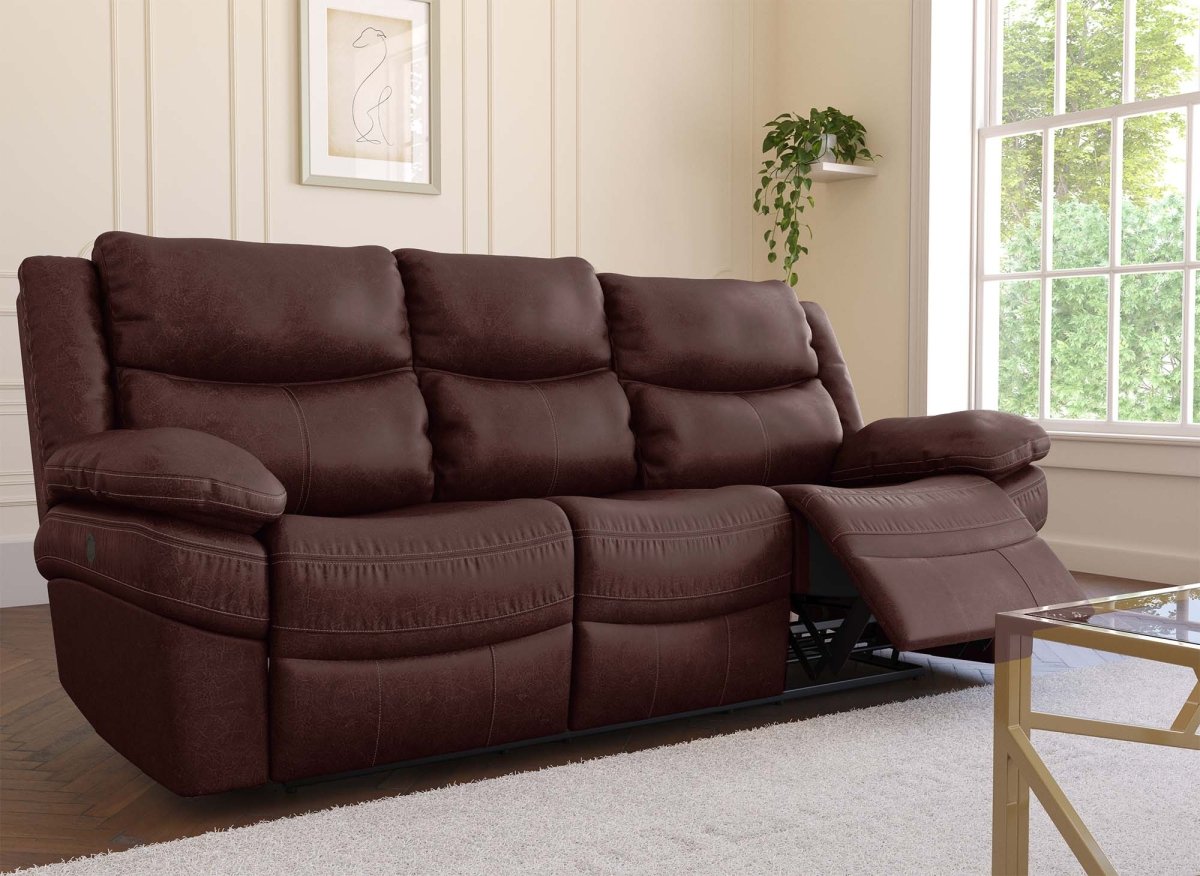 Canapé relax électrique 3 places en tissu microfibre marron ALFRED - DécoInParis