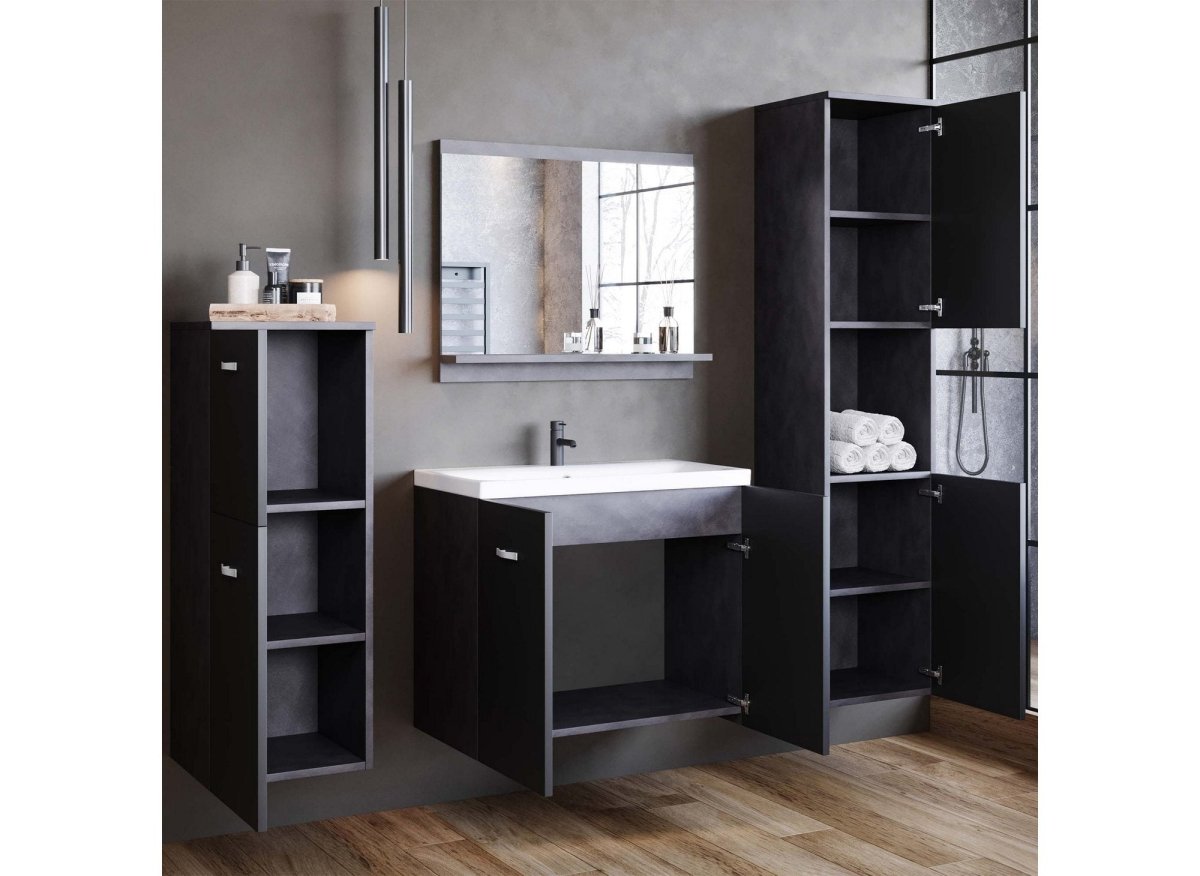 Ensemble meubles salle de bain design suspendu - Gris anthracite et noir ALBY - DécoInParis