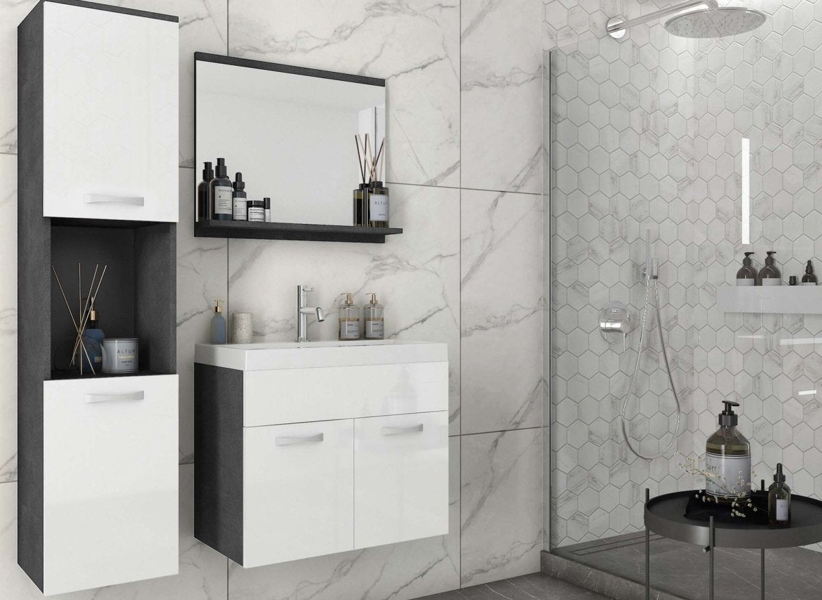 Ensemble meubles salle de bain design suspendu - Gris foncé et blanc HARMONY - DécoInParis