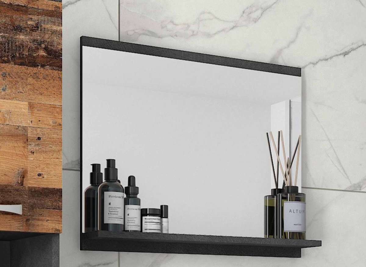 Ensemble meubles salle de bain design suspendu - Gris foncé et chêne vieilli HARMONY - DécoInParis