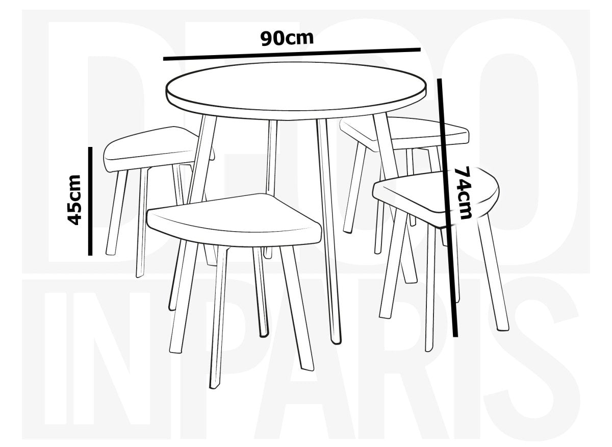 Ensemble table à manger en bois gris clair avec 4 tabourets gris IRINA - DécoInParis