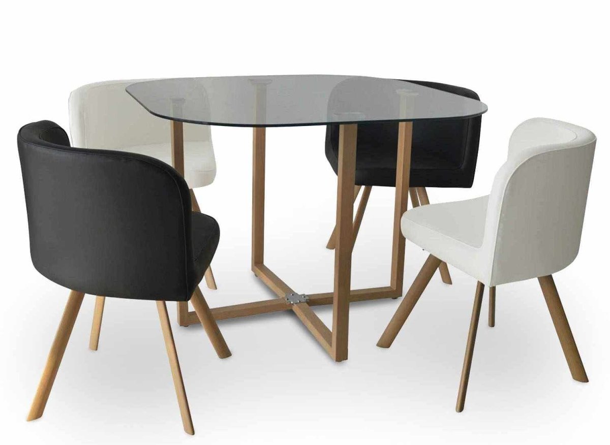 Ensemble table à manger en verre + 4 chaises noires et blanches FLEN - DécoInParis
