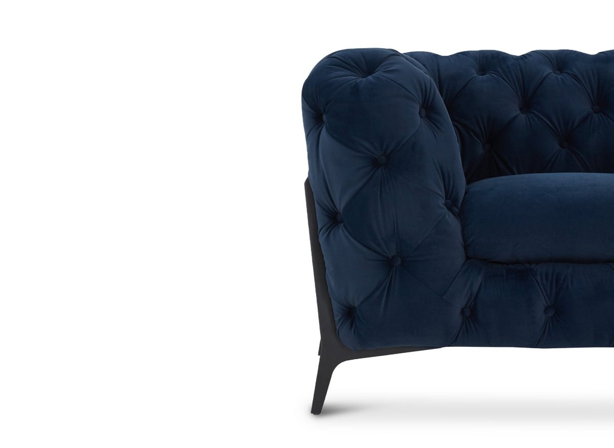 Fauteuil capitonné chesterfield velours bleu CARMEN - DécoInParis