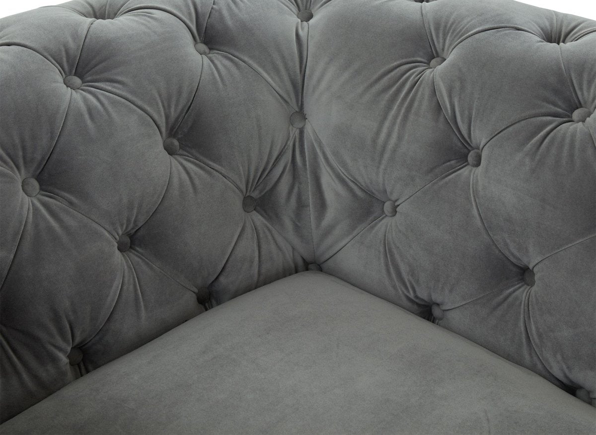 Fauteuil capitonné chesterfield velours gris CARMEN - DécoInParis
