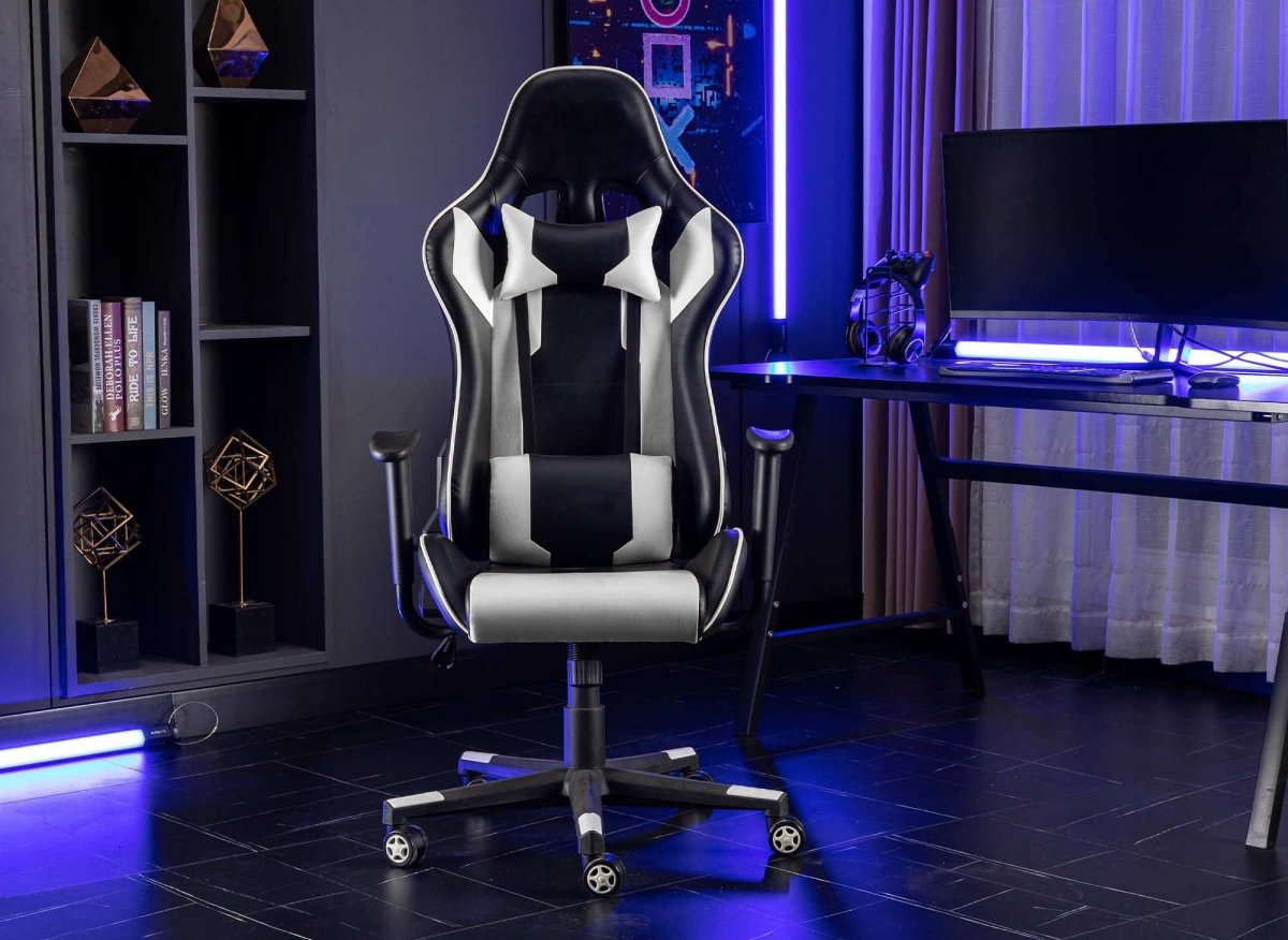 Fauteuil gaming en simili cuir noir et blanc LYHAM - DécoInParis