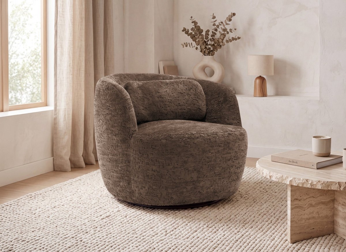 Fauteuil pivotant en bouclette marron OLIPA - DécoInParis