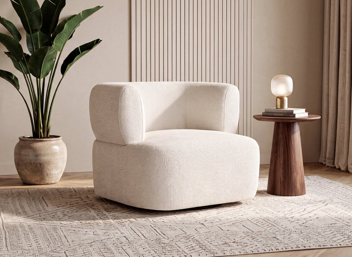 Fauteuil pivotant en velours beige MIAMI - DécoInParis