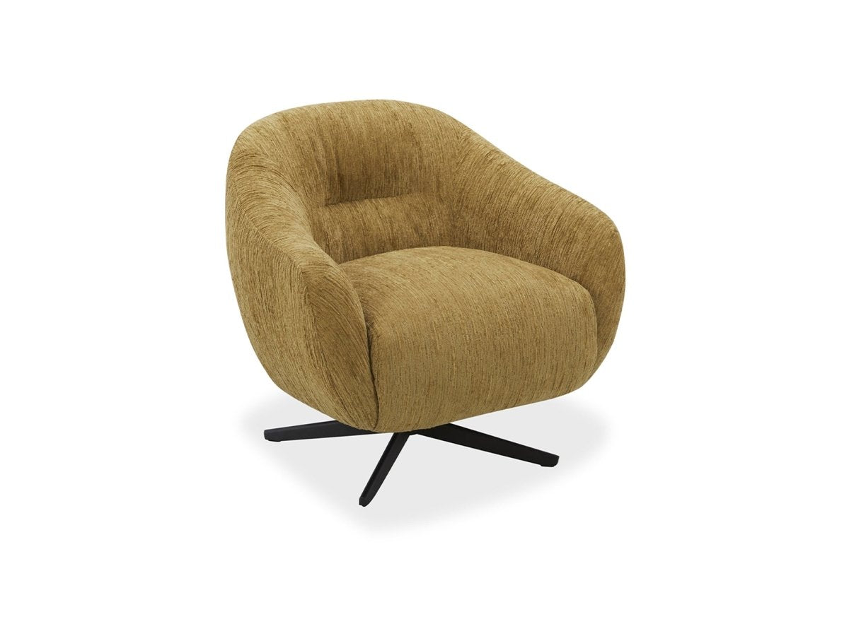 Fauteuil pivotant en velours chiné jaune moutarde ALEZIO - DécoInParis