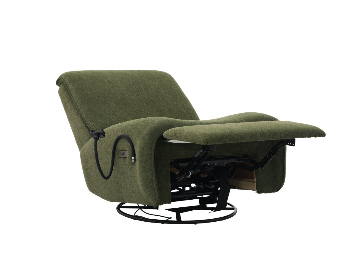 Fauteuil relax électrique en tissu à poils doux vert PAOLO - DécoInParis