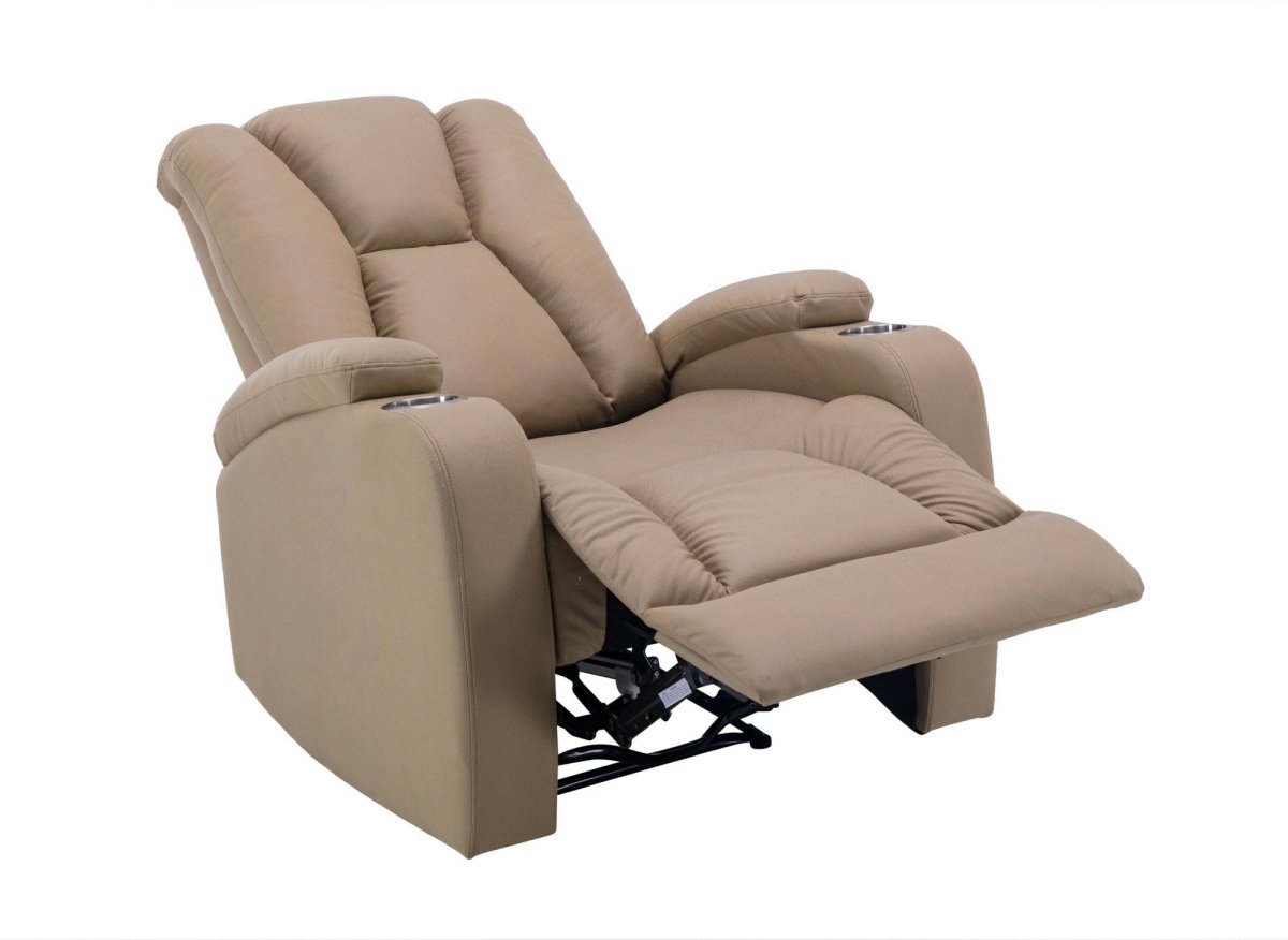 Fauteuil relax électrique en tissu microfibre beige EL CLARENCE - DécoInParis