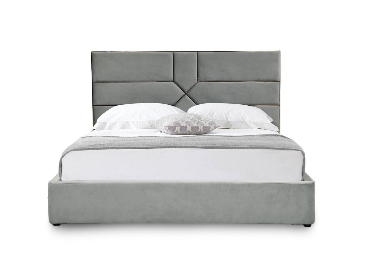 Lit coffre design en velours gris DAVINA 140 x 190 cm - DécoInParis