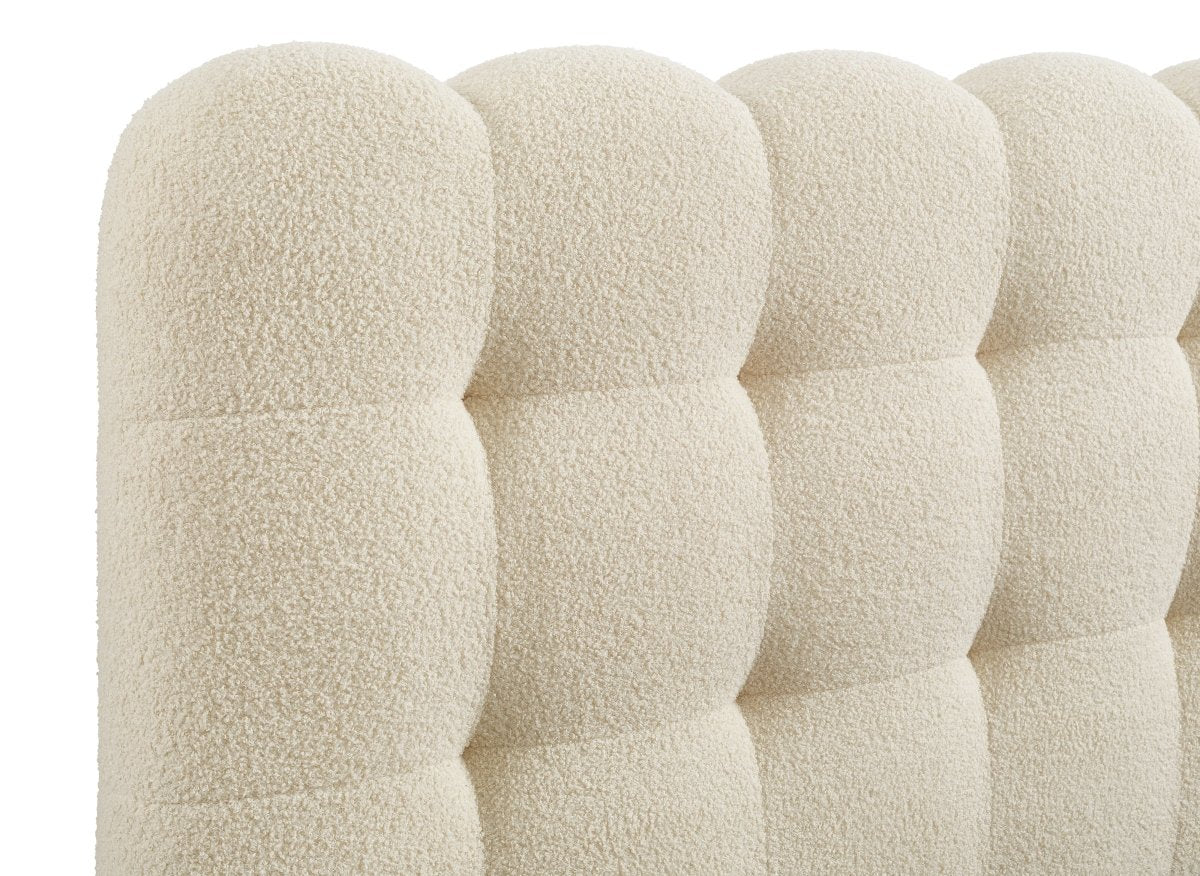 Lit coffre en tissu bouclette beige 140x190 cm BISCUIT - DécoInParis
