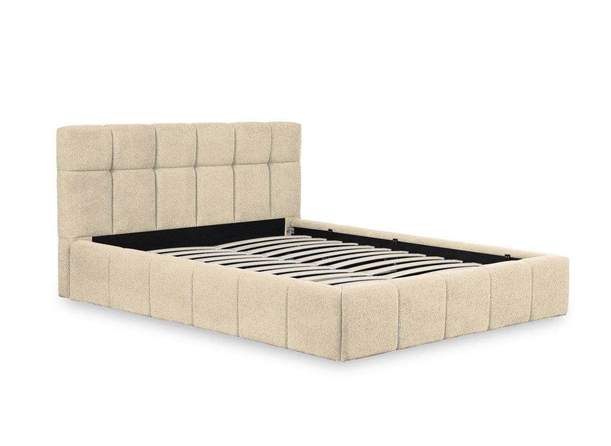 Lit coffre en tissu bouclette beige 140x190 cm MILIE - DécoInParis