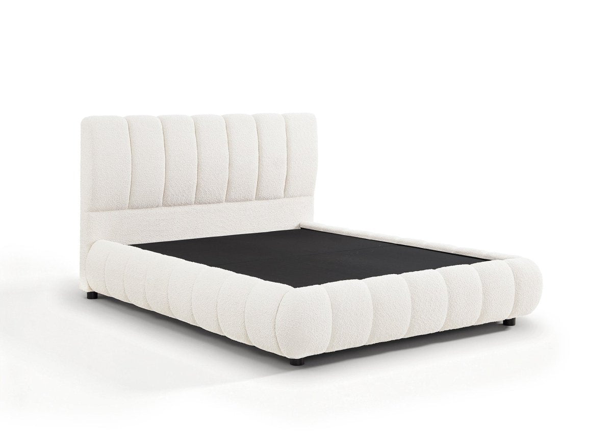 Lit coffre en tissu bouclette beige 140x190 cm RILEY - DécoInParis