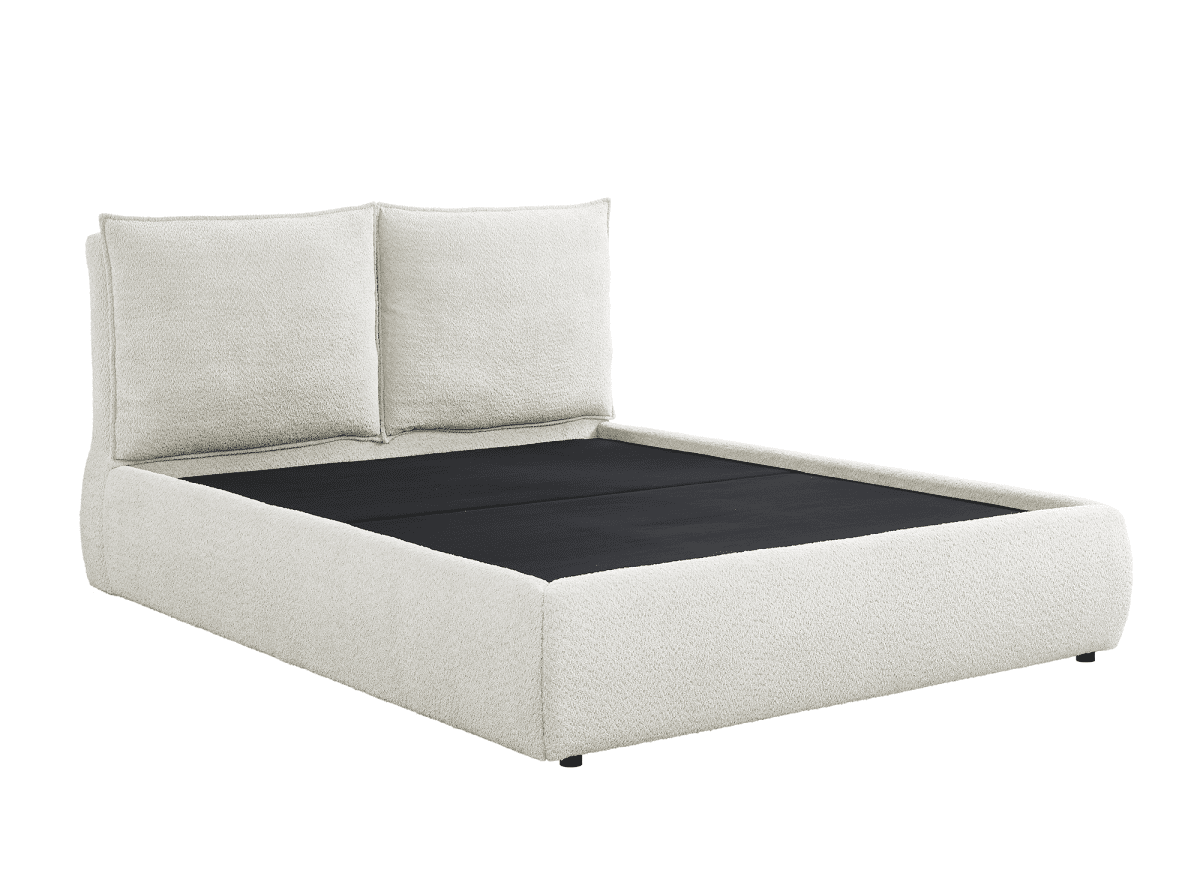 Lit coffre en tissu bouclette beige 180x200 cm MELY - DécoInParis