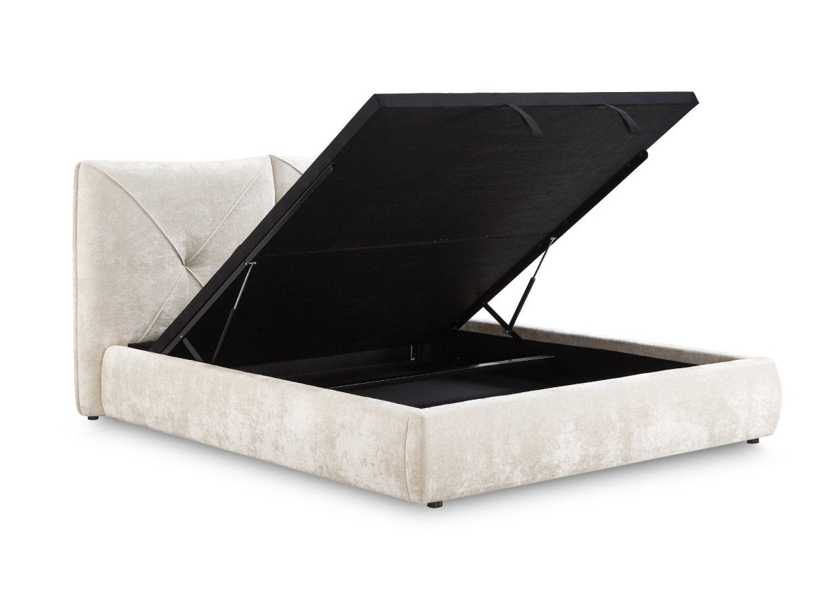 Lit coffre en tissu bouclette doux beige 140x190 cm NOAH - DécoInParis