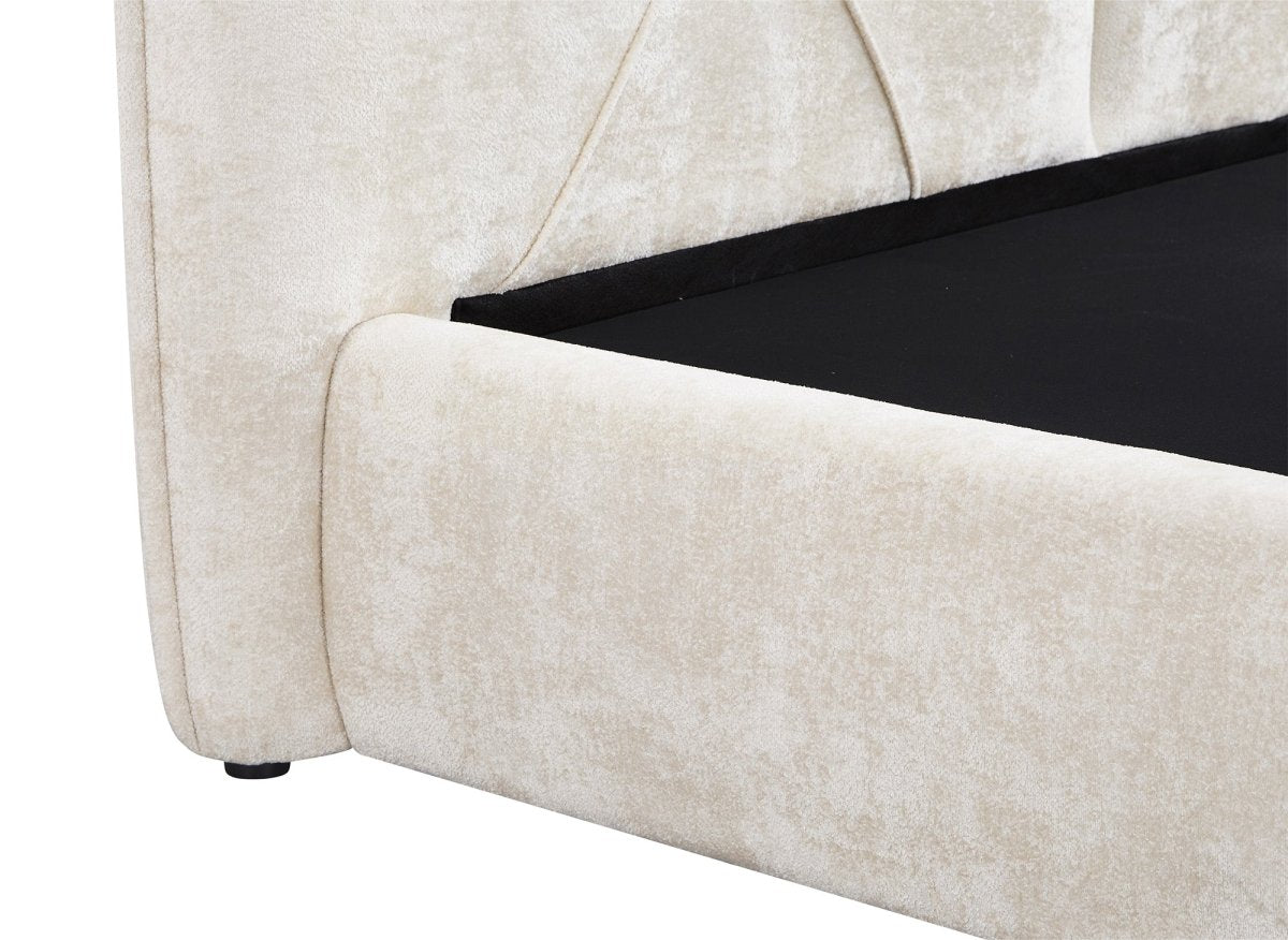 Lit coffre en tissu bouclette doux beige 160x200 cm NOAH - DécoInParis