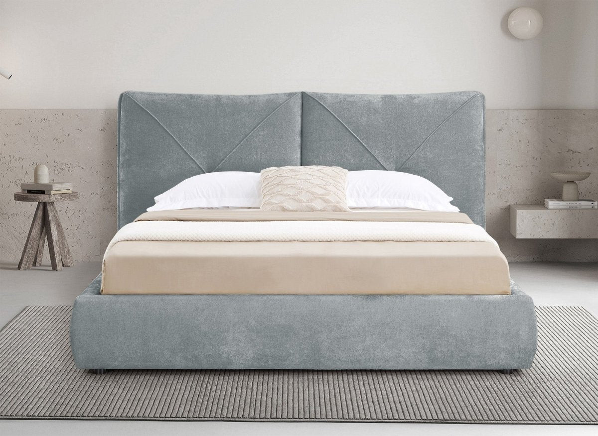 Lit coffre en tissu bouclette doux gris 180x200 cm NOAH - DécoInParis