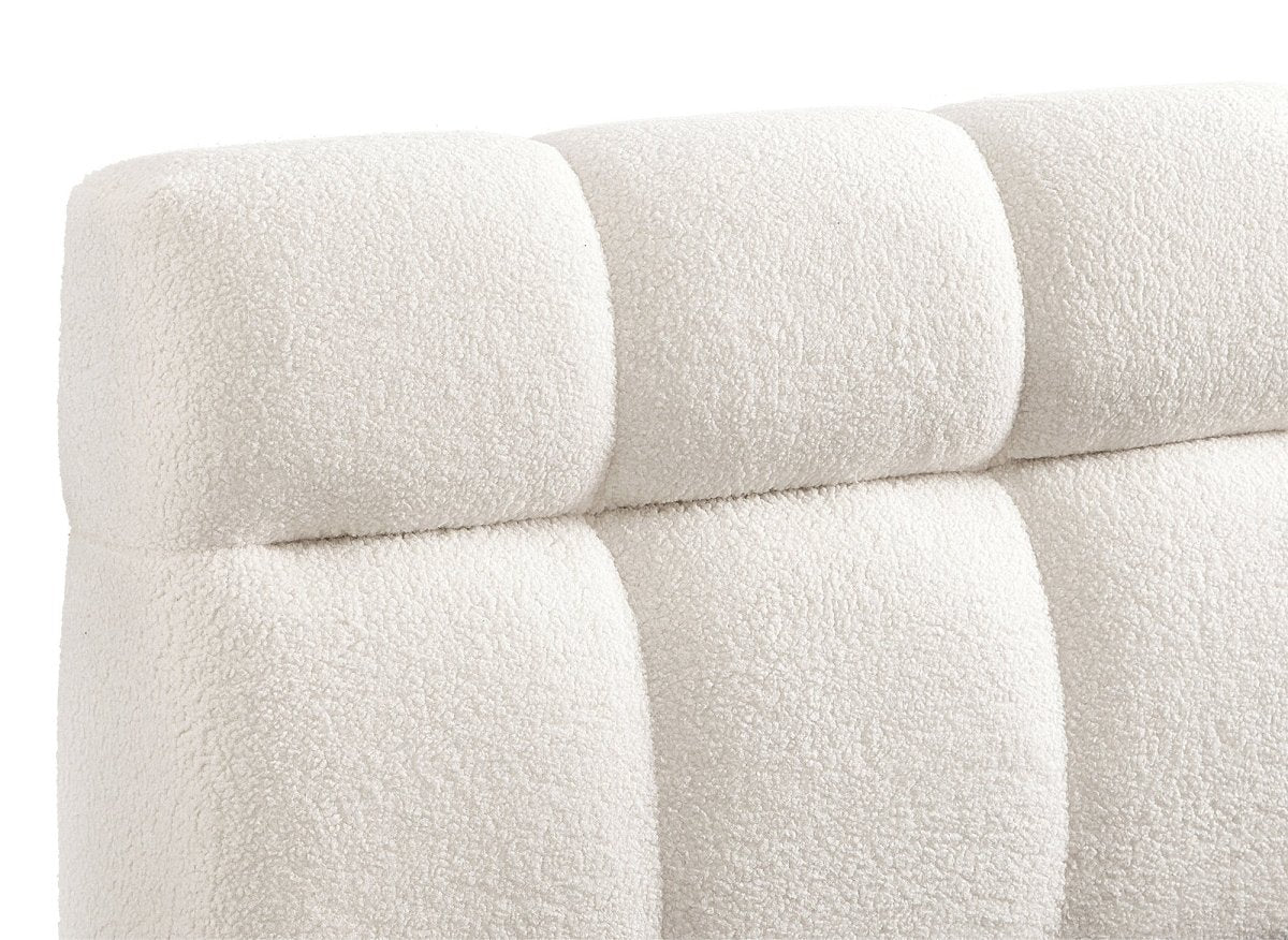 Lit coffre en tissu bouclette écru 140x190 cm GEORGINA - DécoInParis