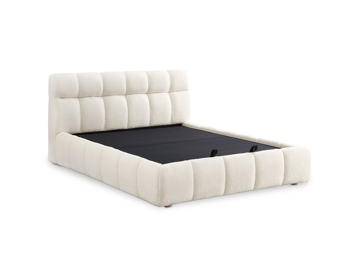 Lit coffre en tissu bouclette écru 140x190 cm GEORGINA - DécoInParis