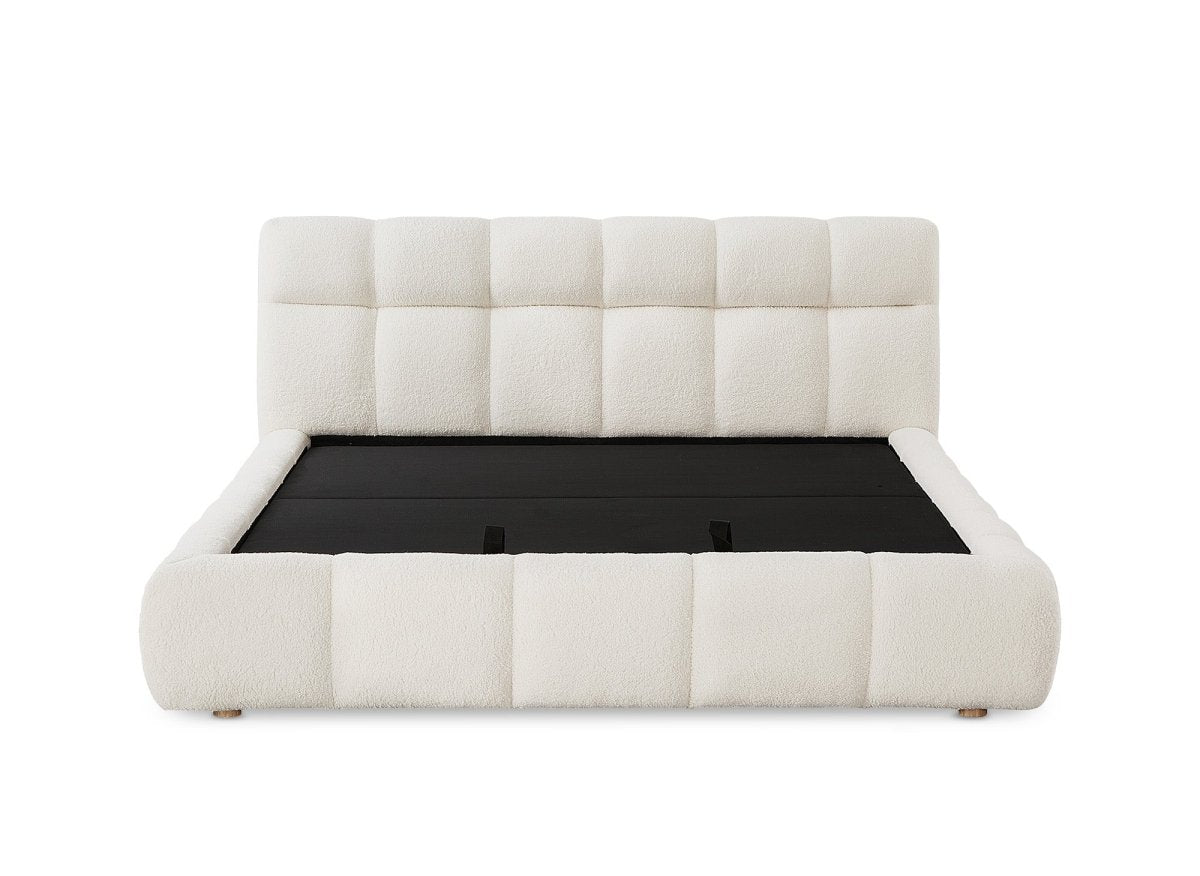 Lit coffre en tissu bouclette écru 160x200 cm GEORGINA - DécoInParis