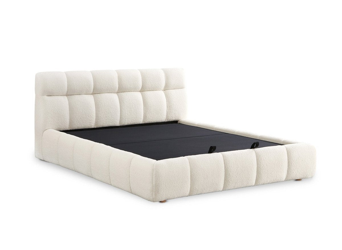 Lit coffre en tissu bouclette écru 160x200 cm GEORGINA - DécoInParis