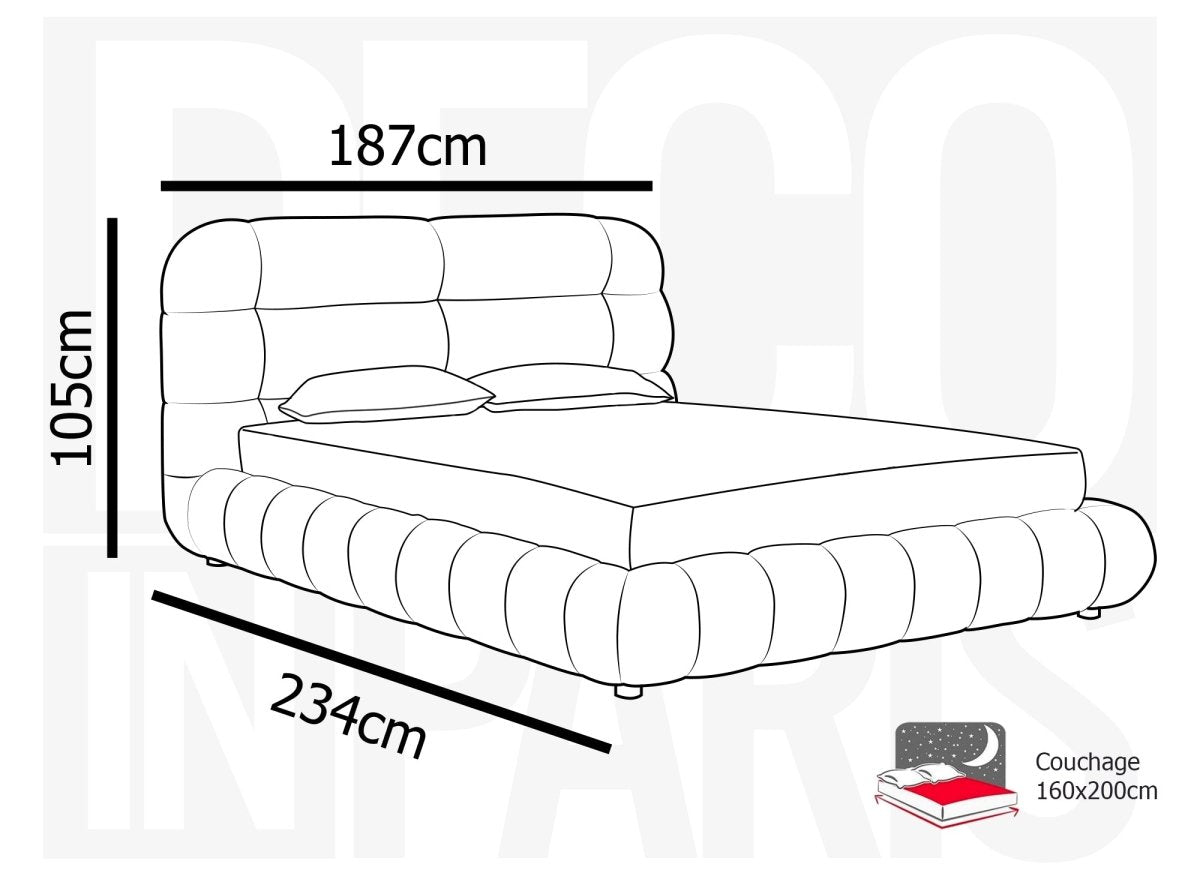 Lit coffre en tissu bouclette écru 160x200 cm YOURI - DécoInParis