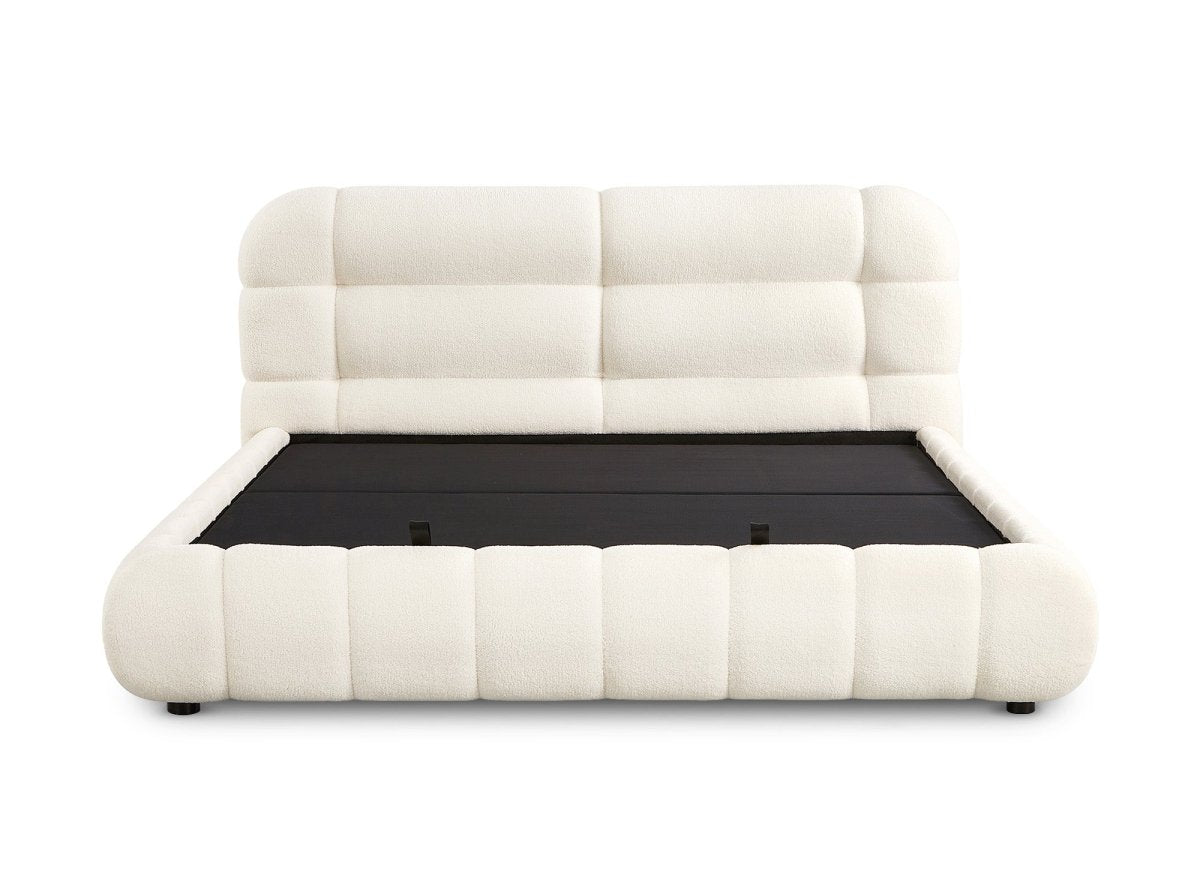 Lit coffre en tissu bouclette écru 180x200 cm YOURI - DécoInParis