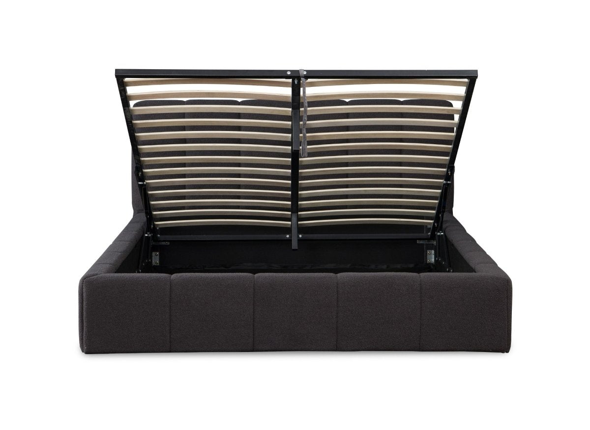 Lit coffre en tissu bouclette gris 160x200 cm MILIE - DécoInParis