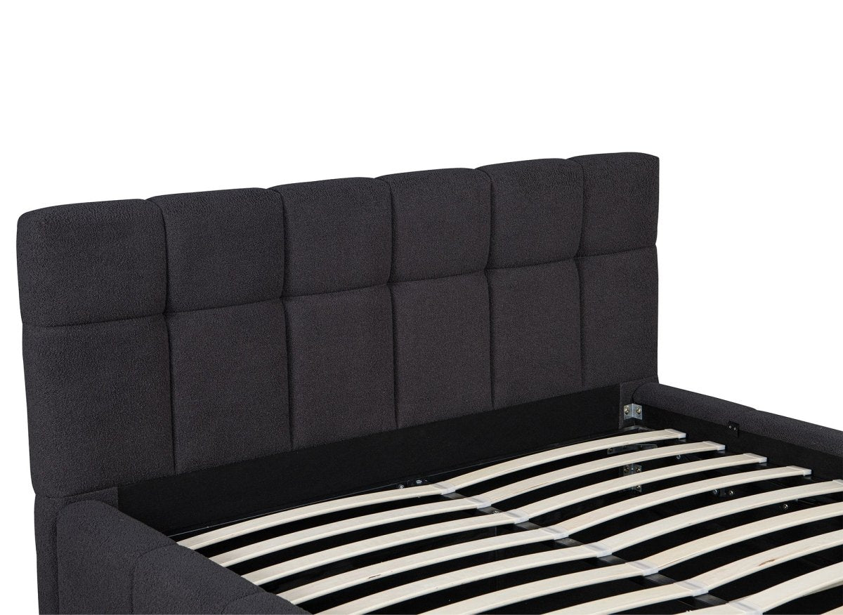 Lit coffre en tissu bouclette gris 180x200 cm MILIE - DécoInParis