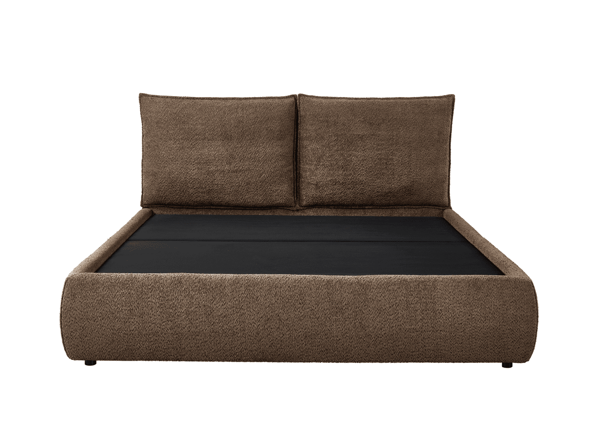 Lit coffre en tissu bouclette marron 140x190 cm MELY - DécoInParis