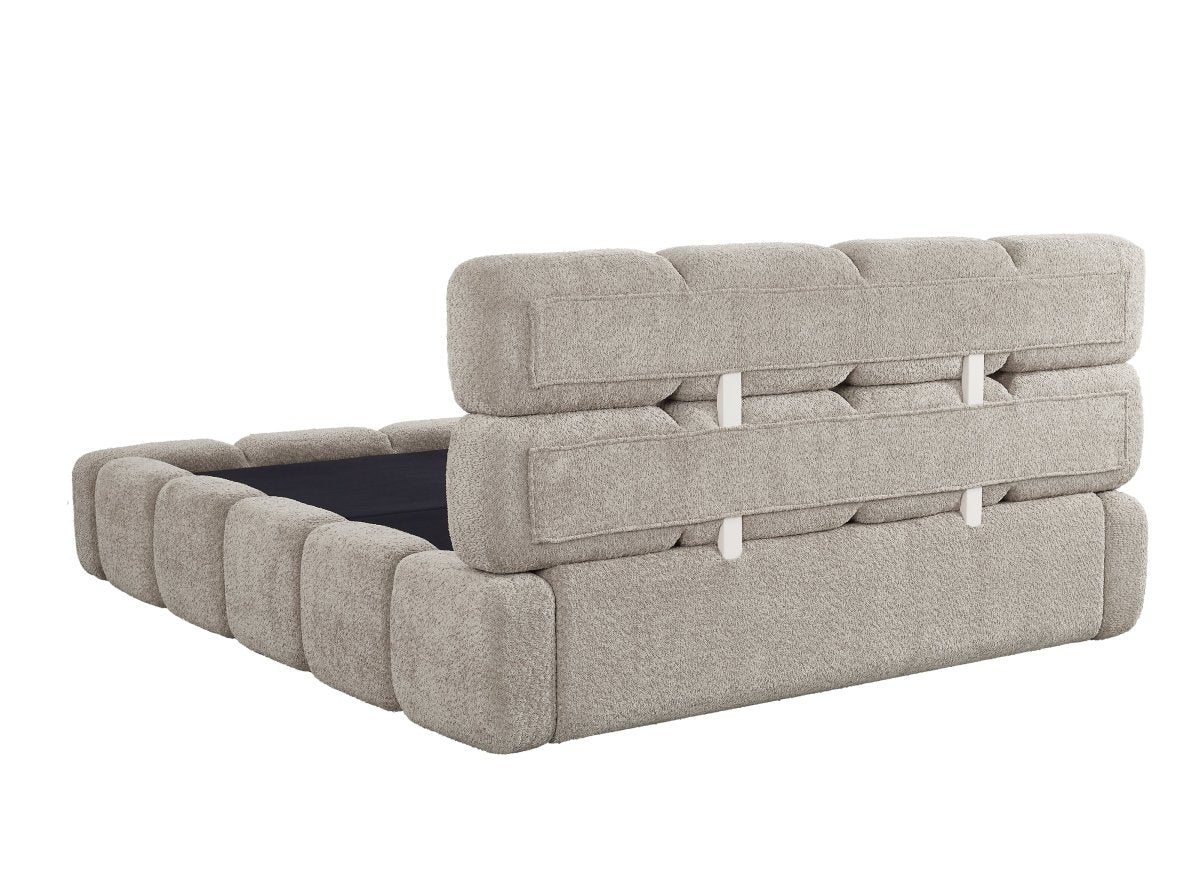 Lit coffre en tissu bouclette taupe 160x200 cm BUBBLE - DécoInParis