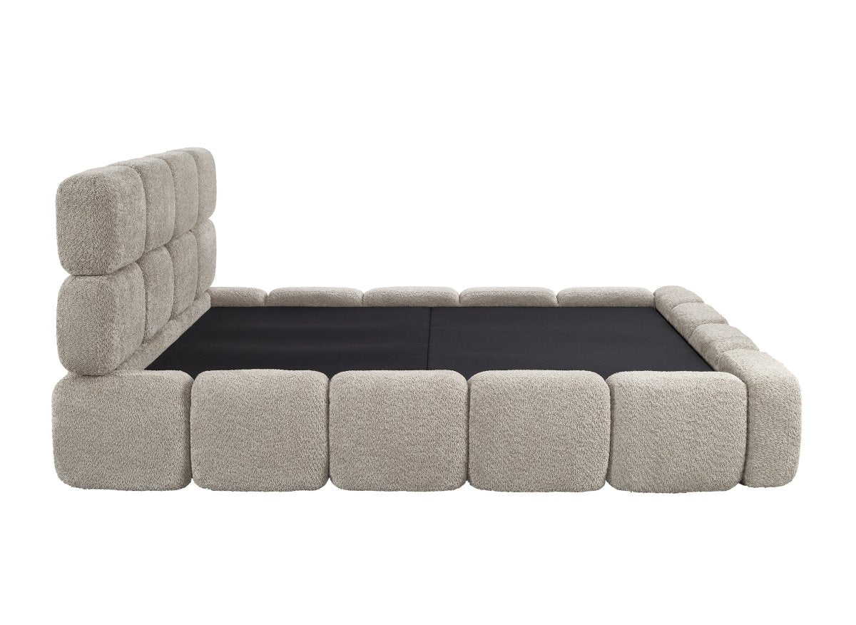 Lit coffre en tissu bouclette taupe 160x200 cm BUBBLE - DécoInParis