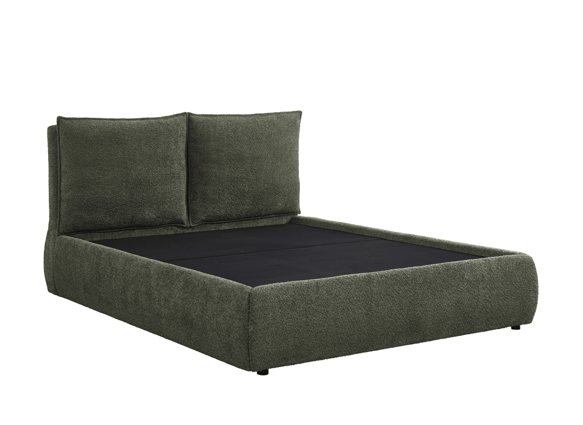 Lit coffre en tissu bouclette vert olive 180x200 cm MELY - DécoInParis