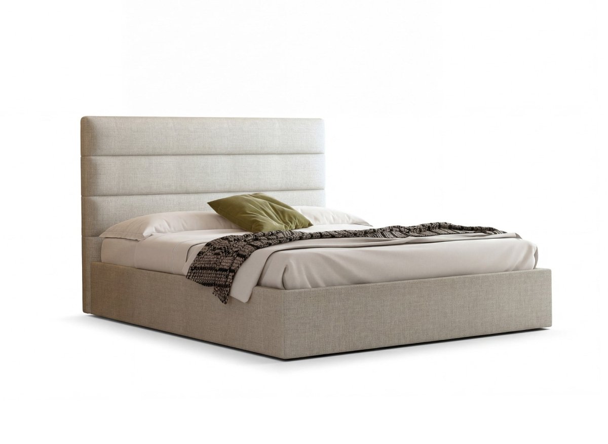 Lit coffre en tissu lin beige 160 x 200 cm SHANNA - DécoInParis