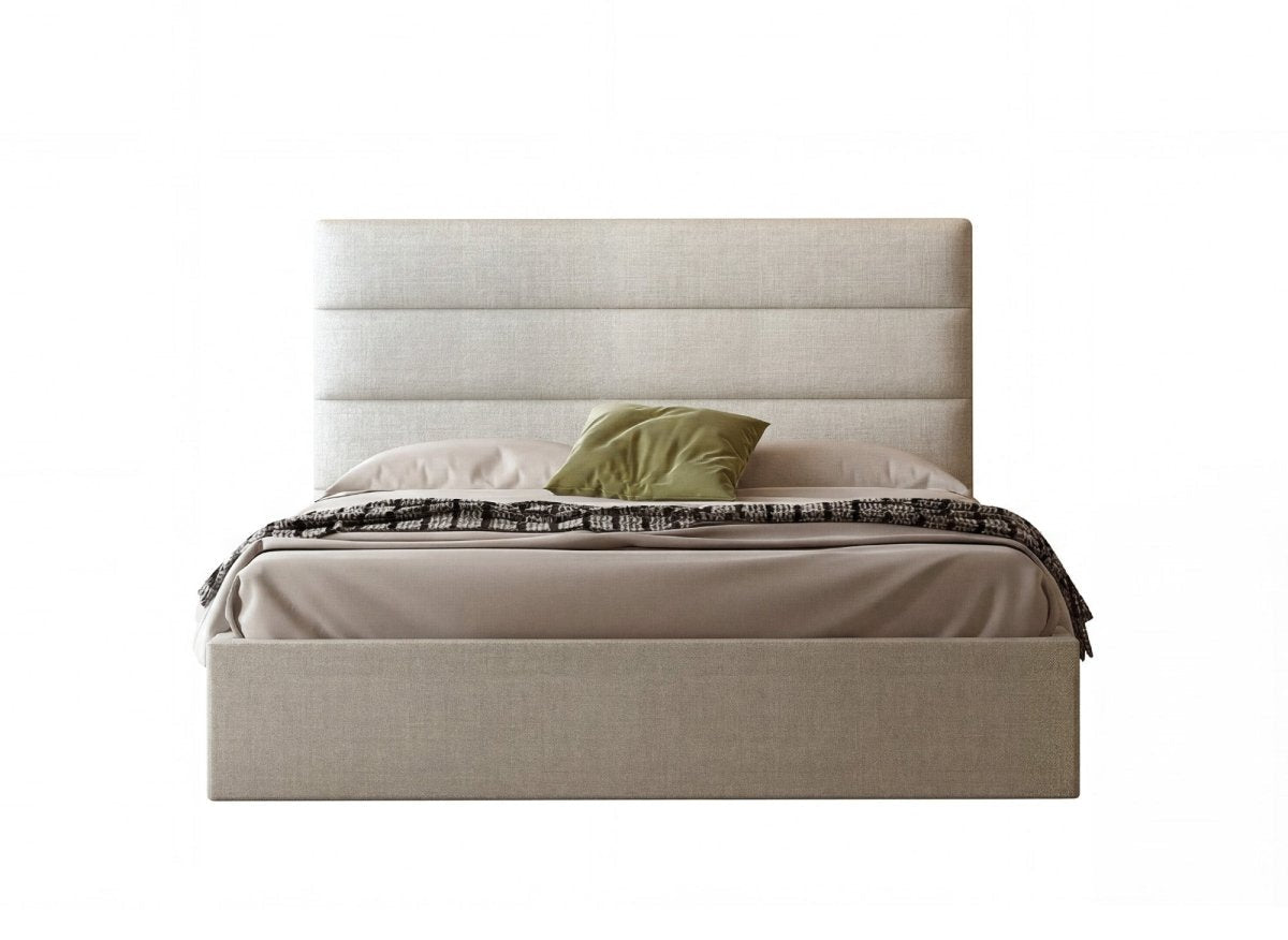 Lit coffre en tissu lin beige 160 x 200 cm SHANNA - DécoInParis
