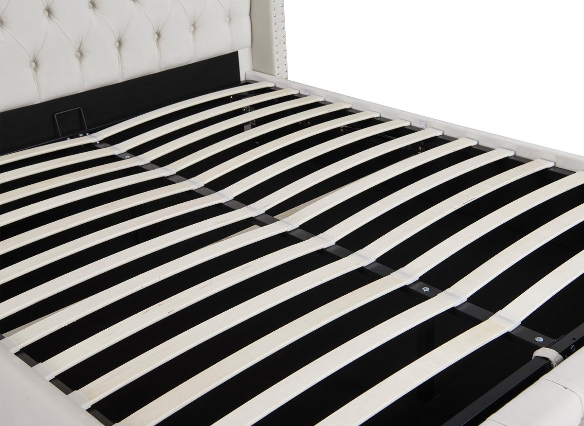 Lit coffre en velours beige 140x190 cm MAXI - DécoInParis