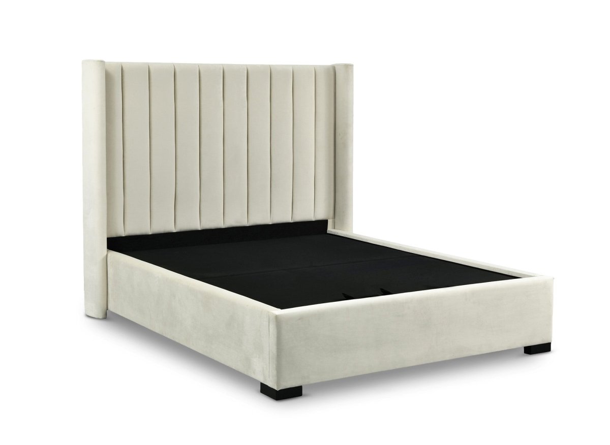 Lit coffre en velours beige 160x200 cm ALENA - DécoInParis