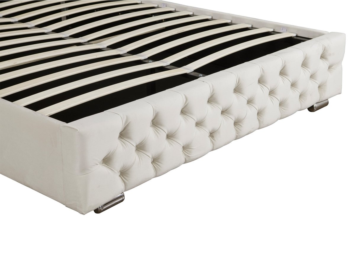 Lit coffre en velours beige 180x200 cm MAXI - DécoInParis