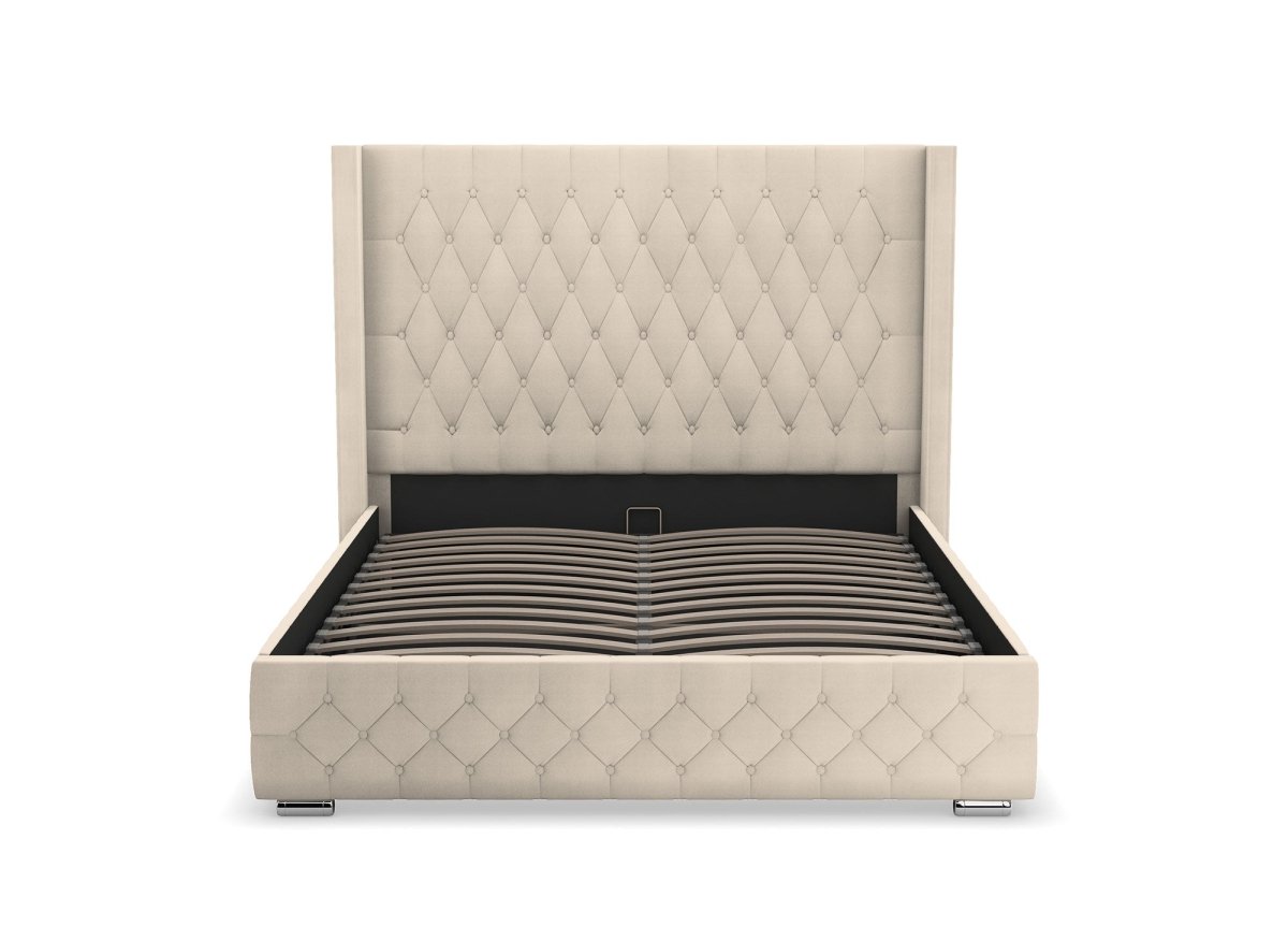 Lit coffre en velours beige 180X200 cm PERLA - DécoInParis