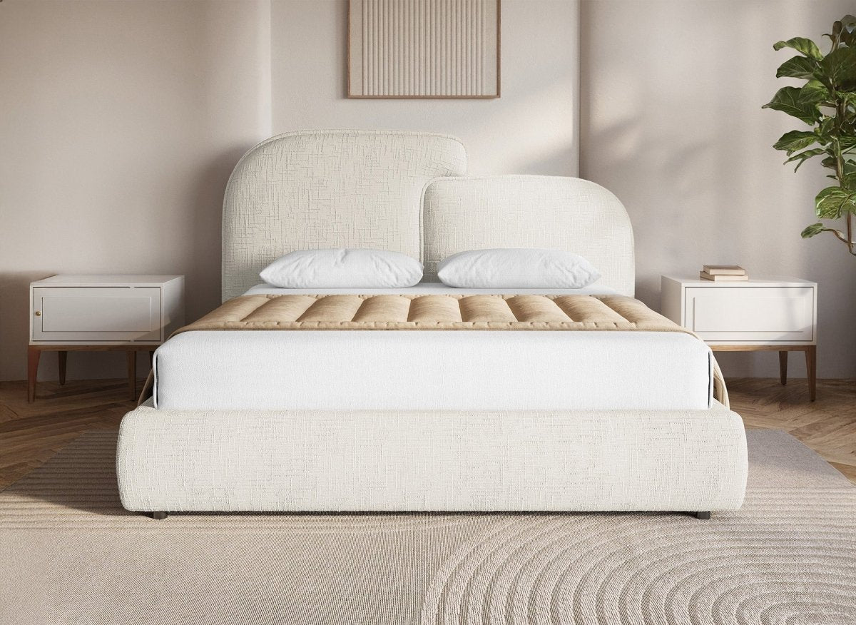 Lit coffre en velours chiné beige 140x190 cm MILENA - DécoInParis